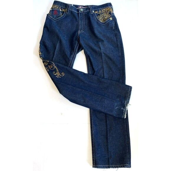 Kanji Jeans Japanese Men's ART Dragon Denim Indigo Dyed 34x34 Y2K Vintage RARE - Picture 1 of 16